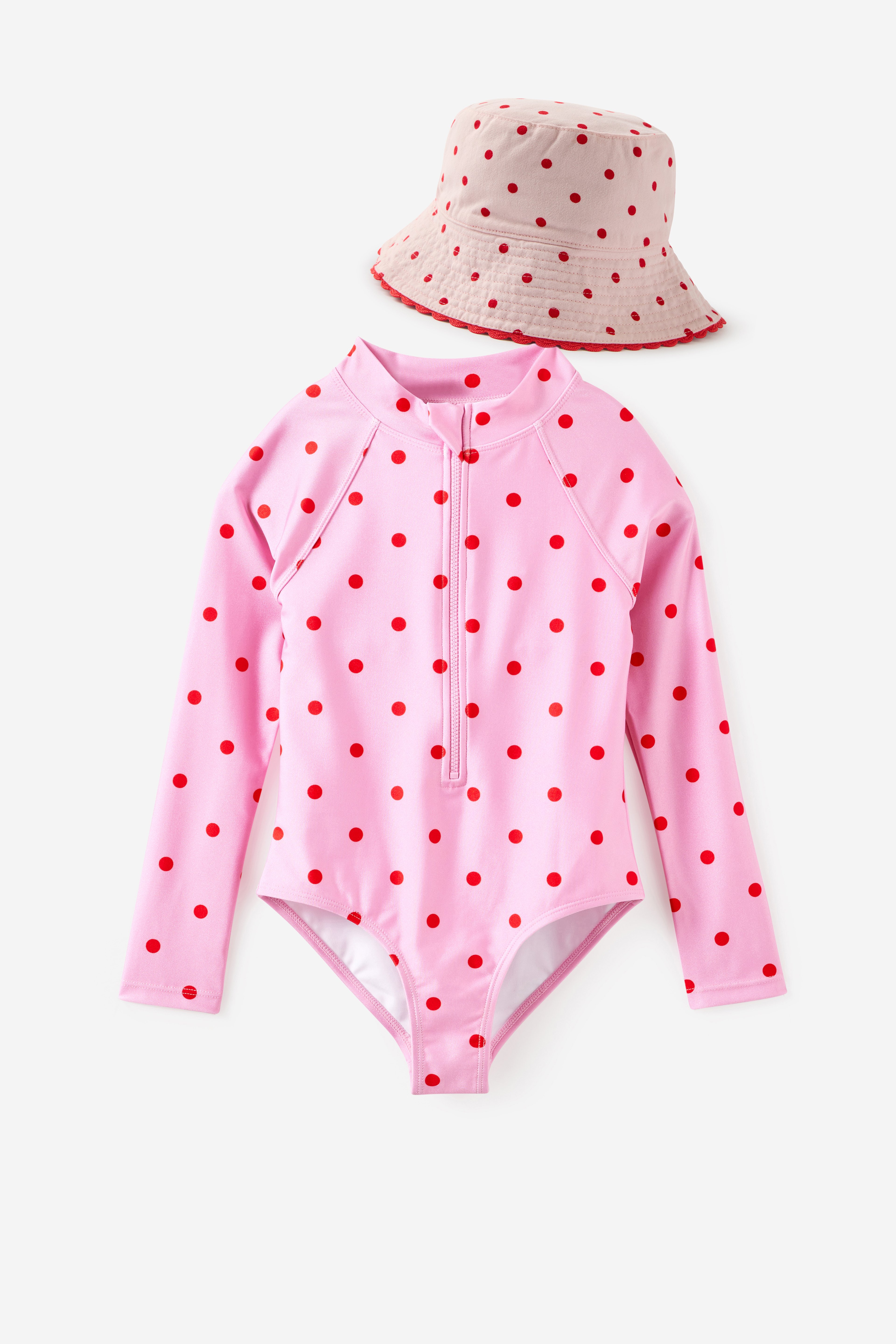 Girls Long Sleeve One Piece & Reversible Bucket Hat Set, 